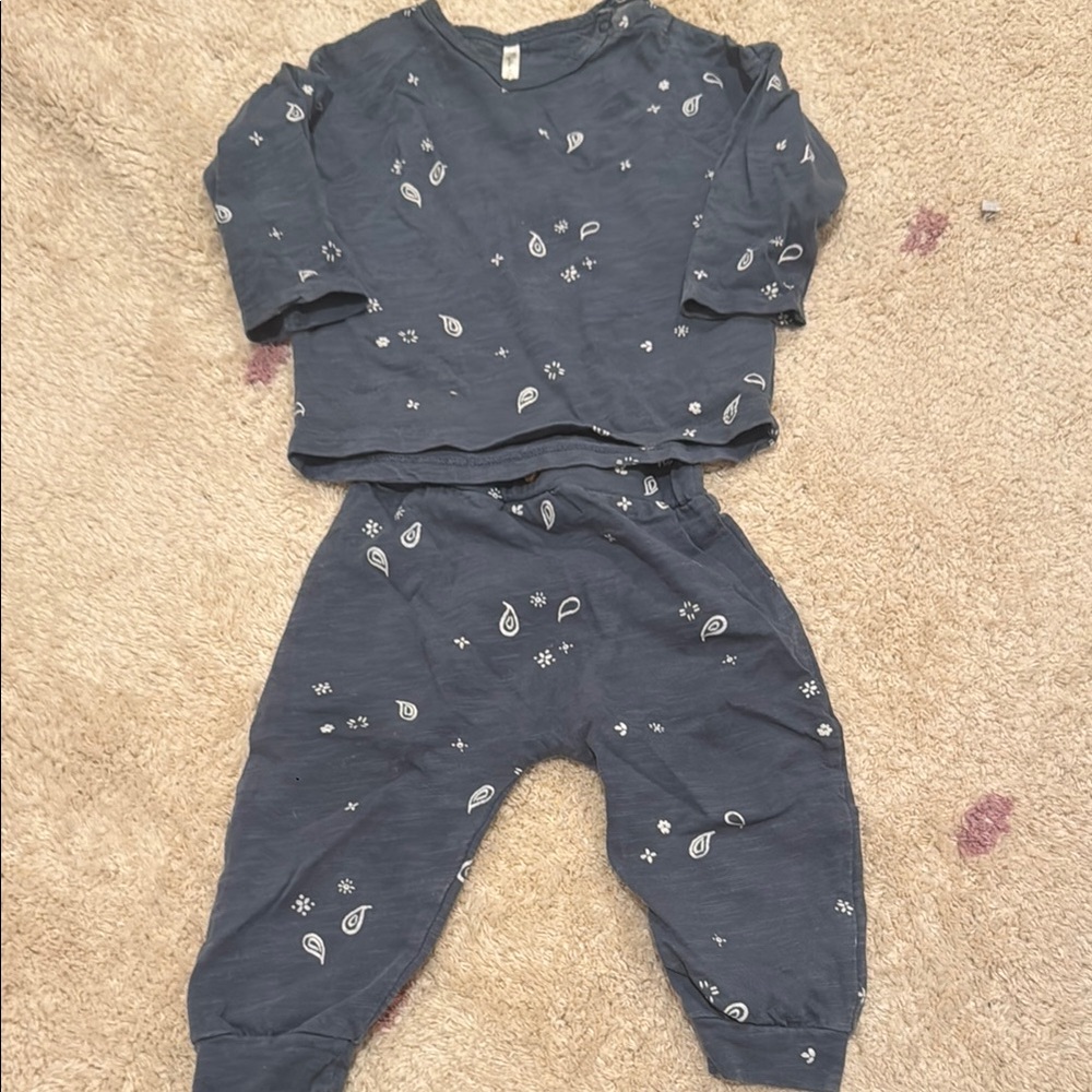 Rylee + Cru Slate Blue Baby Outfit with White Accents